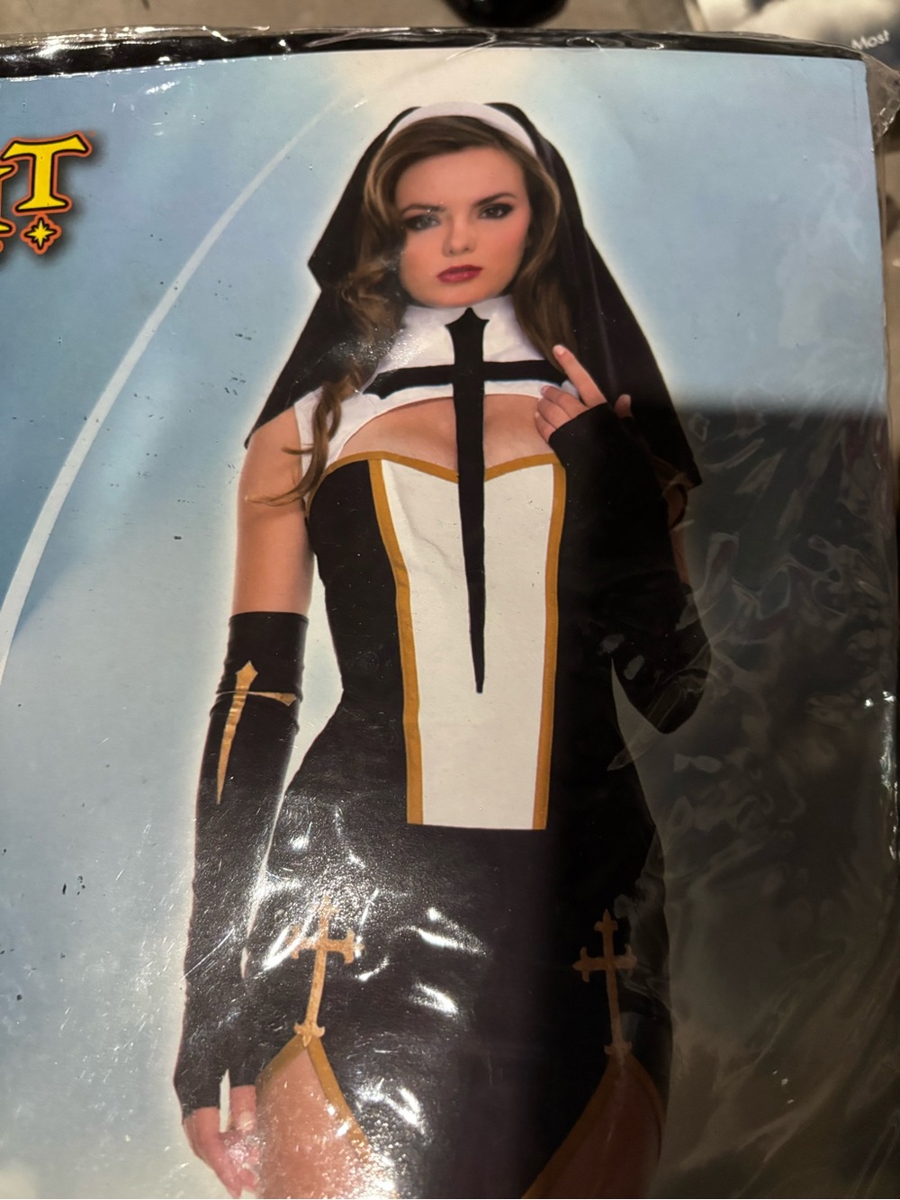 Spirit Women's Black and White Nun-Inspired Costume with Gold Trim